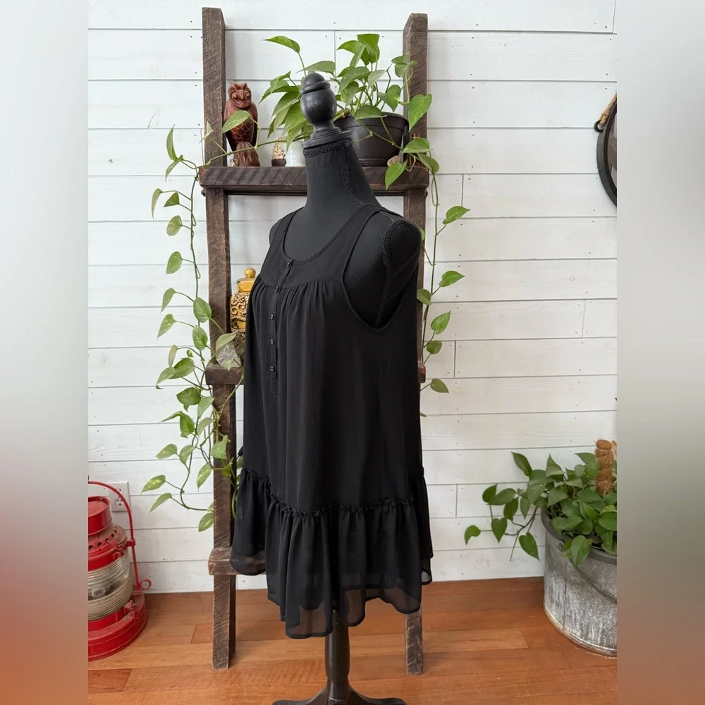 Divided Black Ruffle Hem Dress